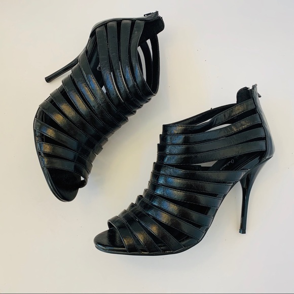 Michael Antonio Shoes - Michael Antonio Faux Leather Black Cage Heel 8.5